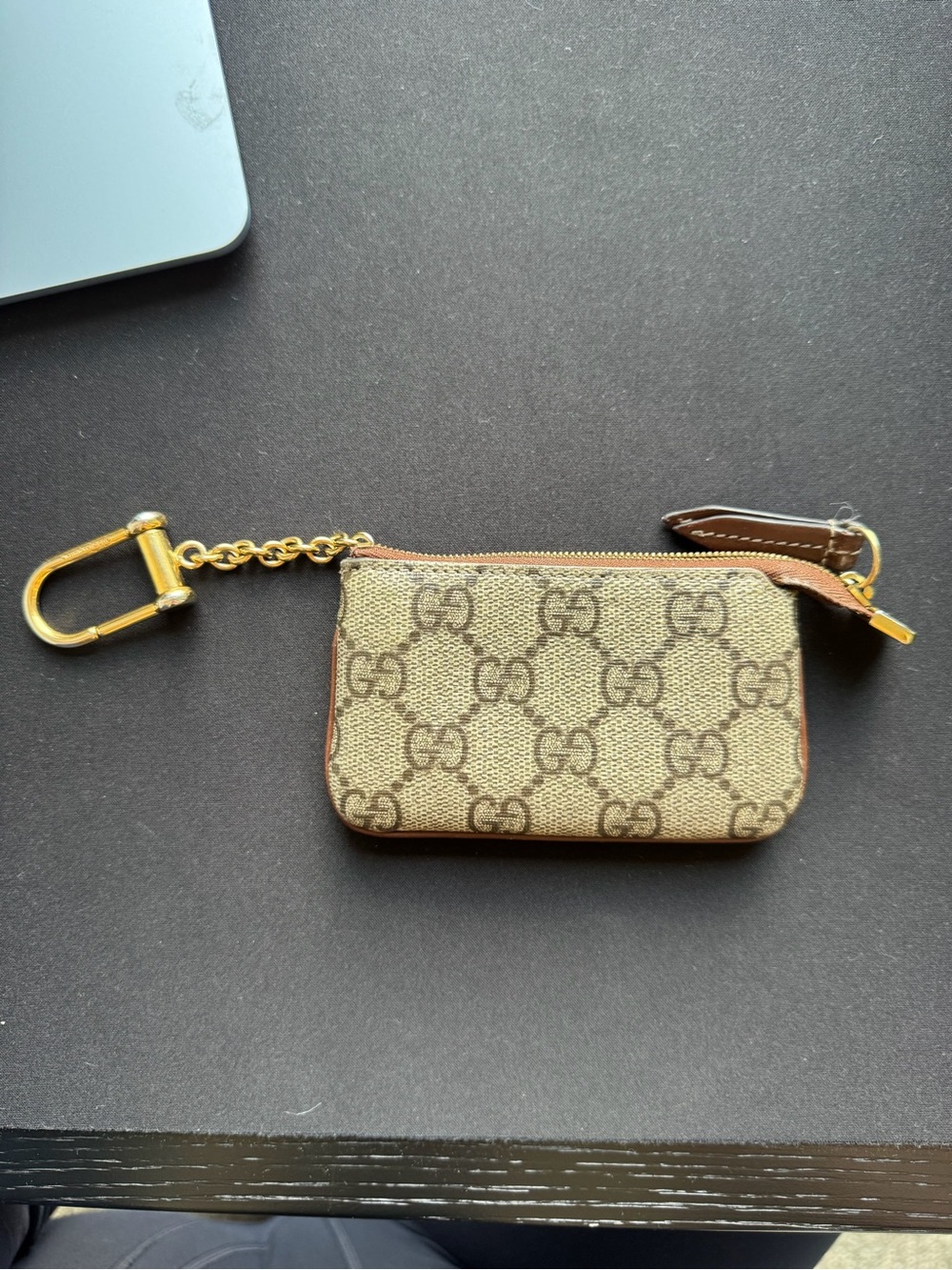 Gucci Brown Leather Interior Key Pouch with Gold-Tone Zipper
